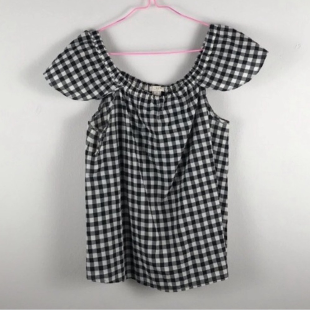 J.Crew | gingham off shoulder blouse XS